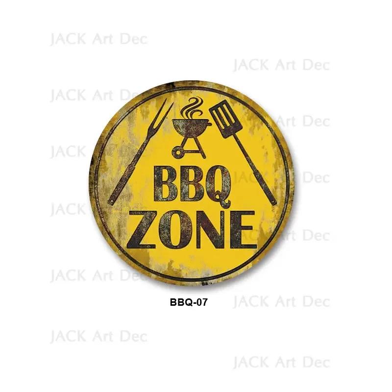 BBQ Zone Metal Sign Vintage Dad`s BBQ Yard Outdoor Party Decoration Plate Retro Barbecue Rules Slogan Metal Signs