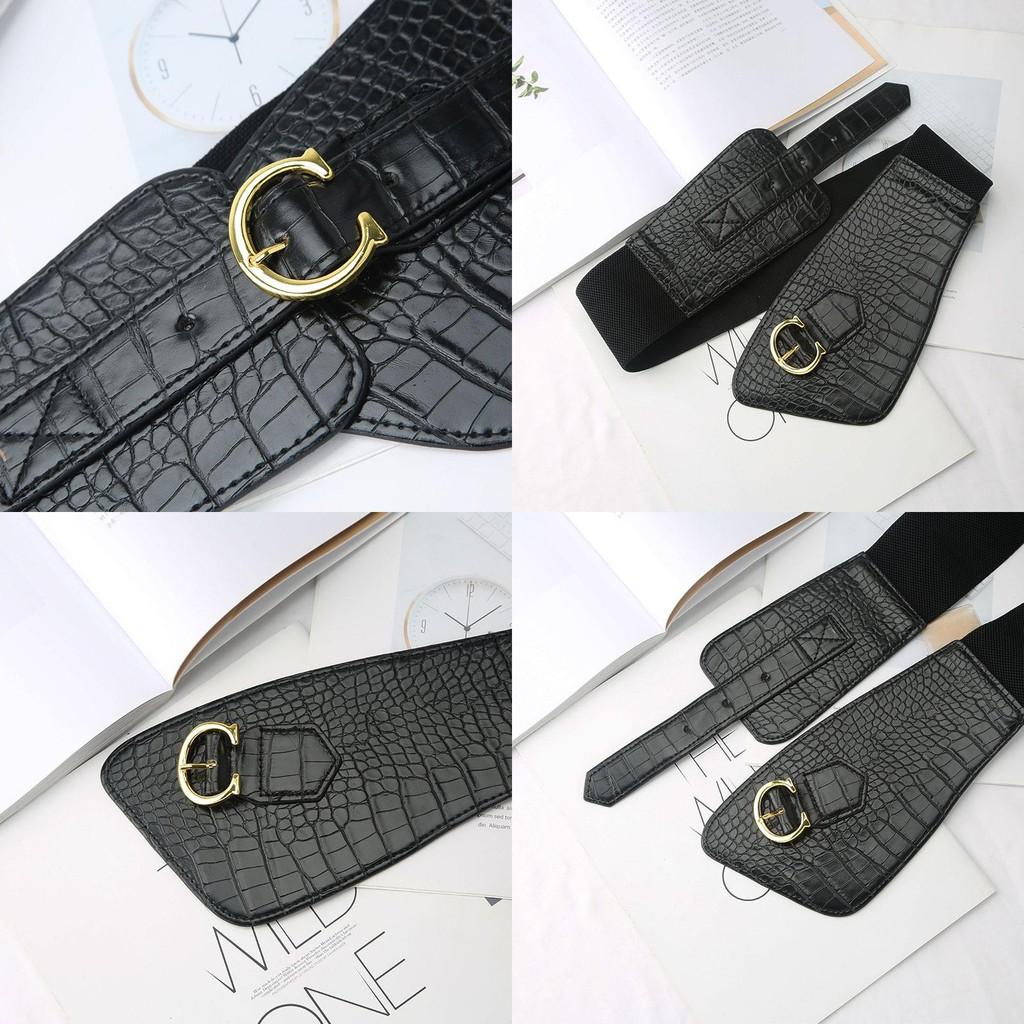 Womens Wide Leather Belt With Stitching Detail For Elegant Casual And Formal Outfits