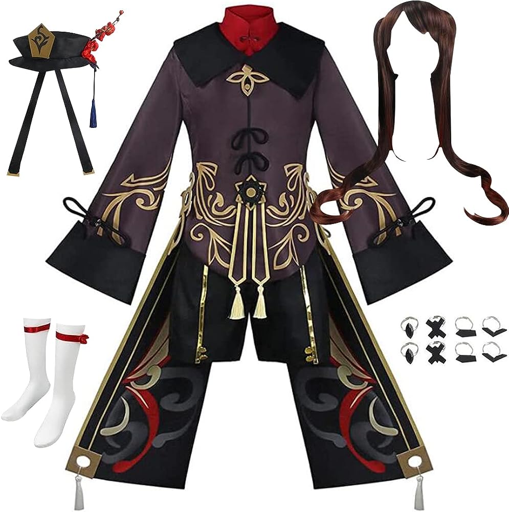 ATEOVE Hu Tao Косплей Костюм Униформа Платье Наряд Полный комплект