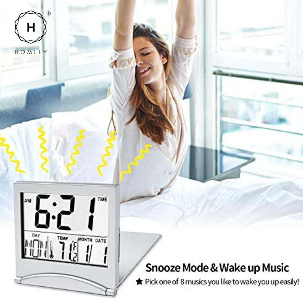 Homlly Slim Digital Travel Alarm LCD Clock with Calendar Timer Temperature Snooze Mode