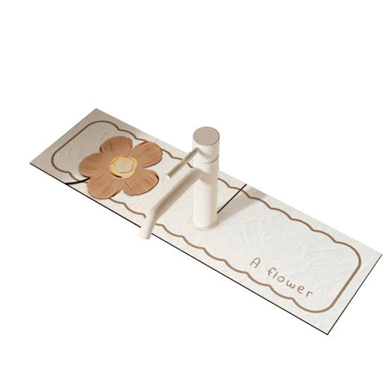 Коврик для смесителя для раковины, нескользящий снизу, хороший дренаж, прочный, с цветочным узором, ловушка для брызг, кухонные аксессуары