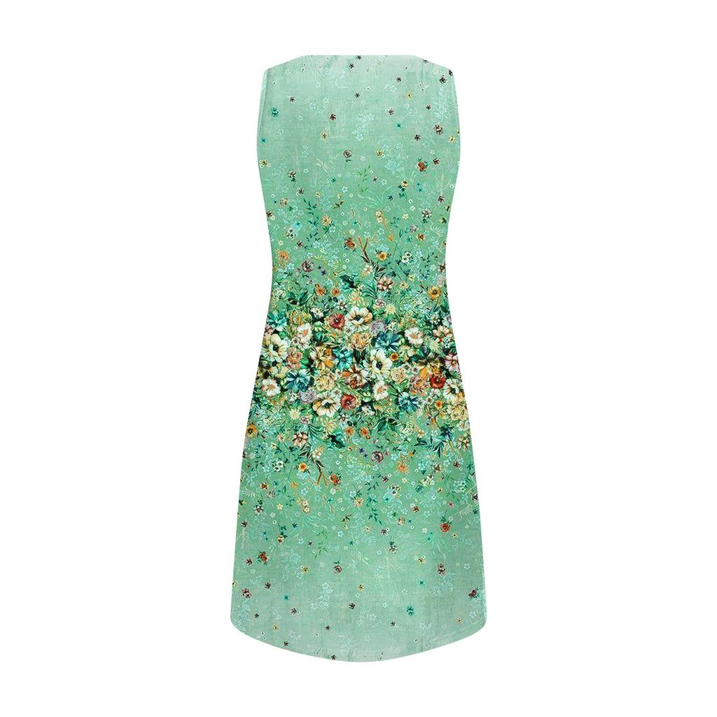 Женские летние платья с V-образным вырезом и принтом без рукавов Сарафан Повседневное платье