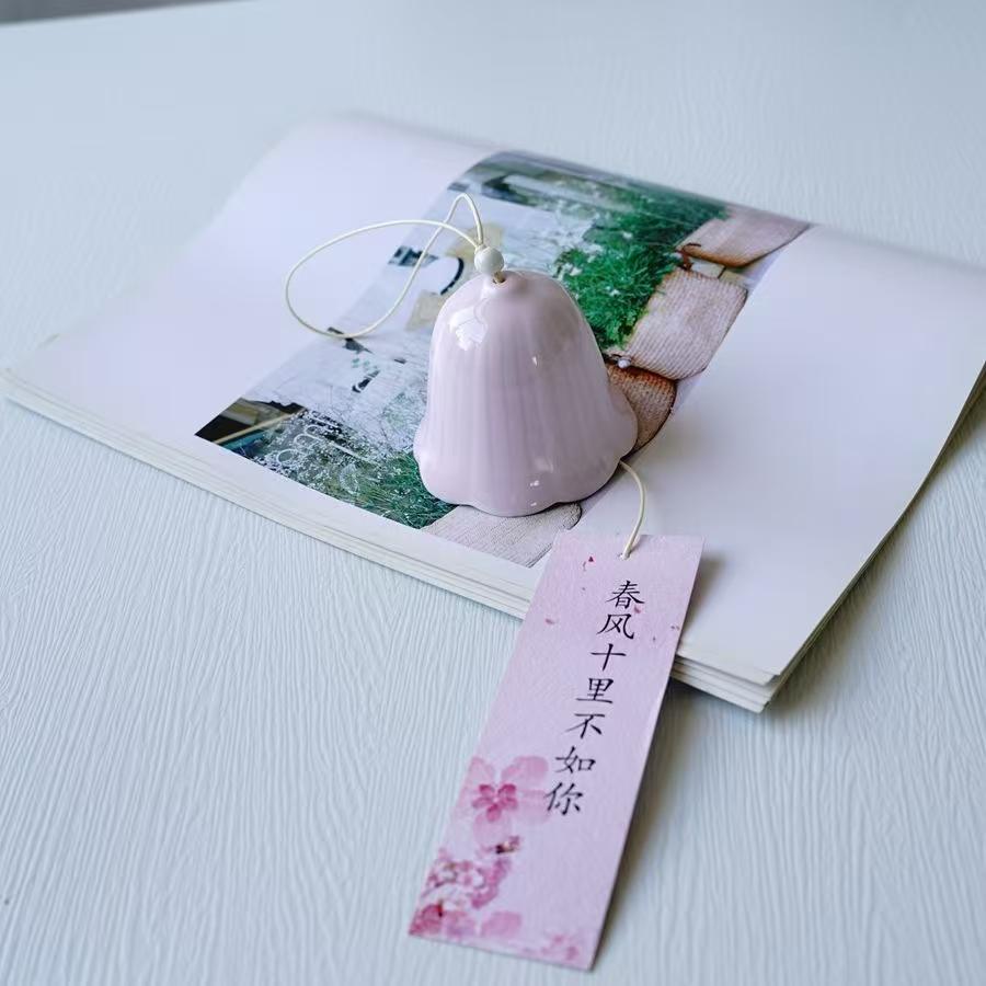 Подвесной колокольчик в японском стиле, тюльпан, керамический колокольчик, цветущая вишня, подвеска ручной работы, украшение для сада