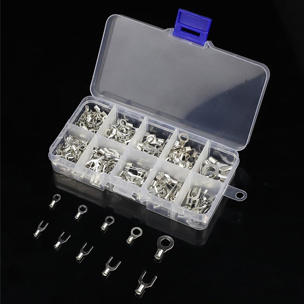 320 PCS Brass Non-Insulated Ring Fork Terminal Crimp Electric Wire Terminals Battery Cable Terminals High Conductivity