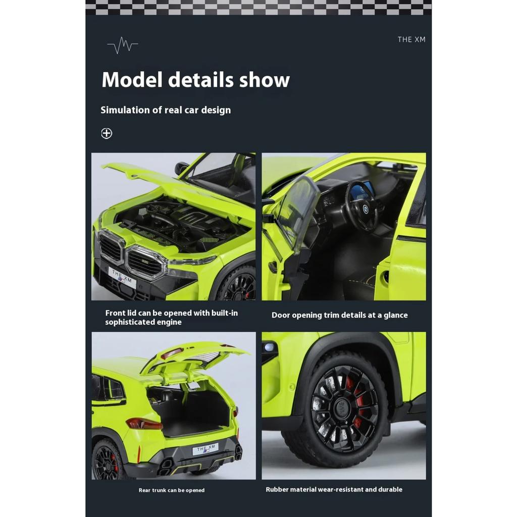 1/24 BMW THE XM Alloy Car Model Toy Metal Die Cast Off-Road Vehicle Sound Light Pullback Function SUV Car Boy Gift