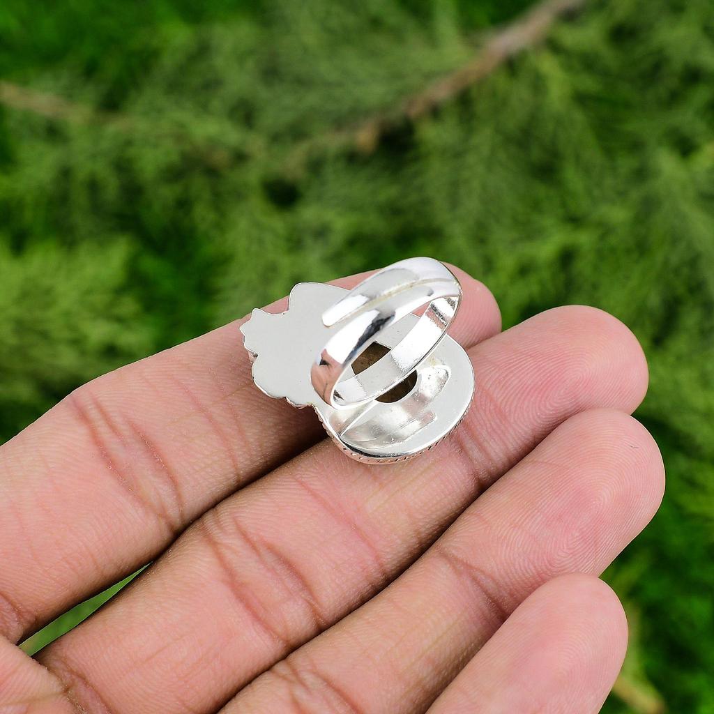 Gift For Her Natural Bauxite Stackable Flower Adjustable Ring 925 Silver