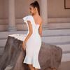 European and American sexy women's shoulder temperament elegant fishtail bandage skirt, light and tight banquet party party dress