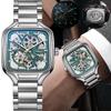 Trend Silver Watches Square Dial Stainless Steel Luxury Hollow Skeleton Mechanical Watch Waterproof Male Gifts Reloj Automático