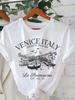 Venice Italy Graphic T-Shirt Casual Short Sleeve Round Neck Cartoon Print Venice Italy Region Tee Shirts for Women