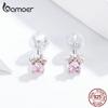 BAMOER Sterling Silver 925 Pink CZ Cat Paw Stud Earrings Cute Anti-allergy Ear Studs for Girl Kids