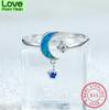 Cute Small Star Moon Ring 925 Sterling Silver Rose Gold Blue Fire Opal Rings For Women Blue Stone Dangle Wedding Thin Ring Band