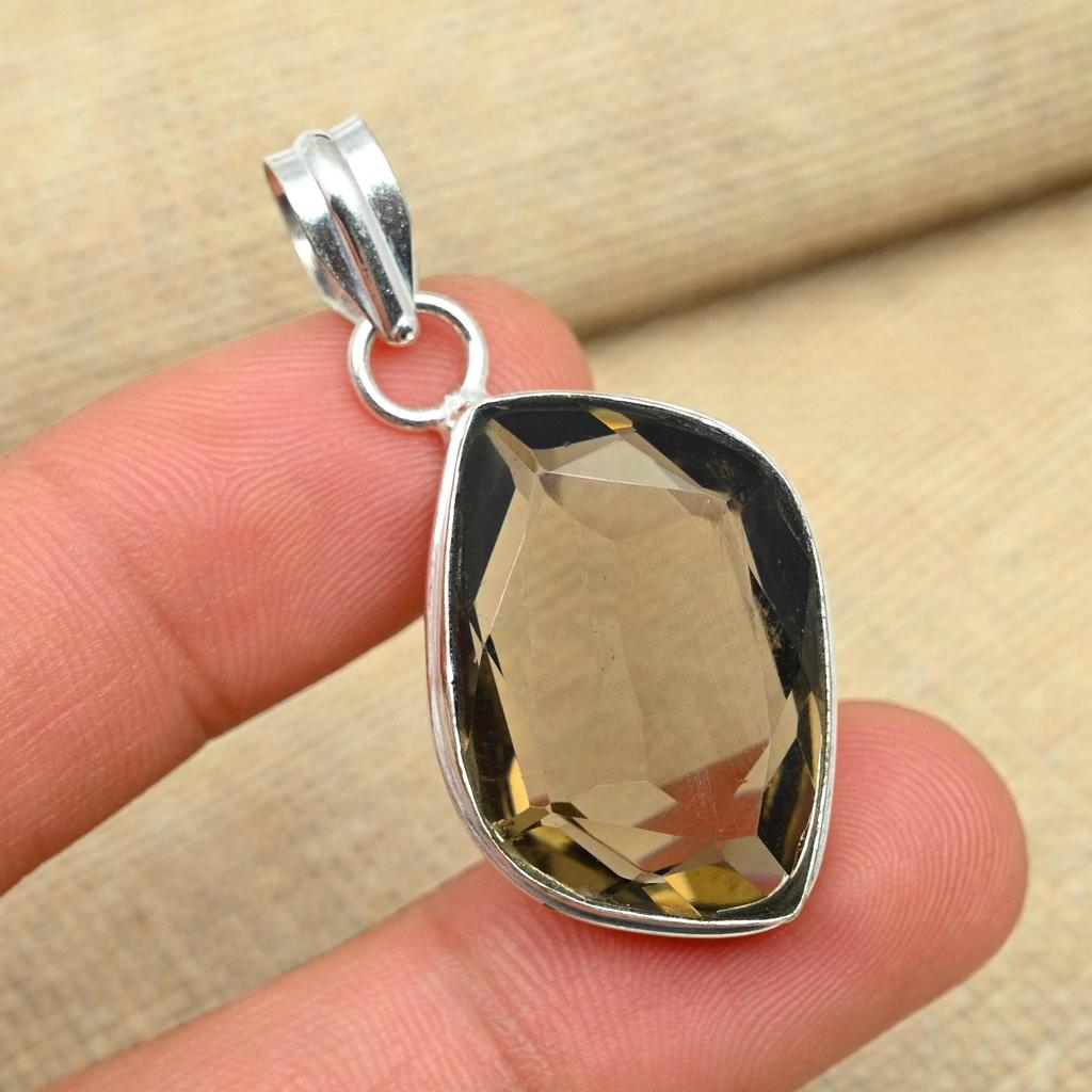 Уникальный дымчатый топаз с драгоценным камнем ручной работы из стерлингового серебра 925 пробы подарочный ювелирный кулон