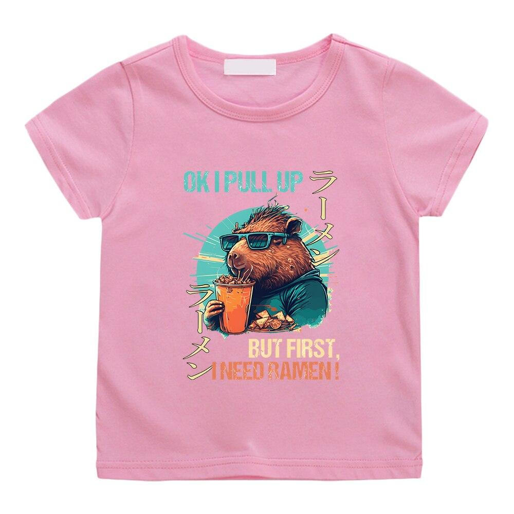 OK I PULL UP Capybara, милая футболка с принтом, детская футболка из 100% хлопка для мальчиков и девочек, летние повседневные футболки с короткими рукавами Kawaii