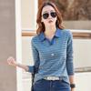 Women Striped T-Shirt Long Sleeve Tshirts V Neck Lady Tee Tops Female Clothes