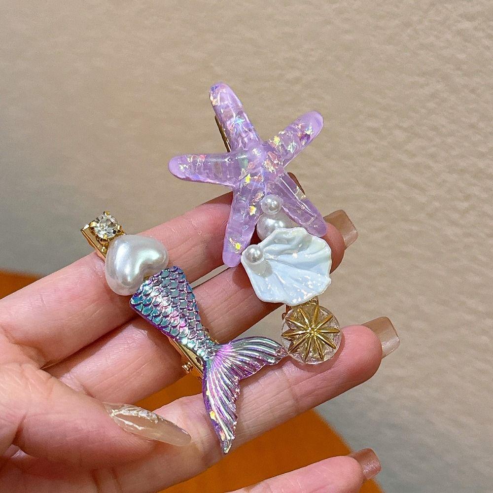 5Pcs Ocean Series Shell Starfish Hair Clips Pearl Barrette New Mermaid Hairpins  Girls