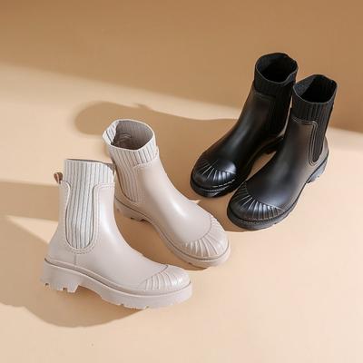 Модная дождевая обувь женская летящая тканая горловина удобная водная обувь носить универсальные удобные резиновые сапоги водонепроницаемая рабочая обувь