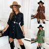 2024 Autumn and Winter New European and American Women's Solid Color Lapel Long Sleeve Casual Shirt Dress