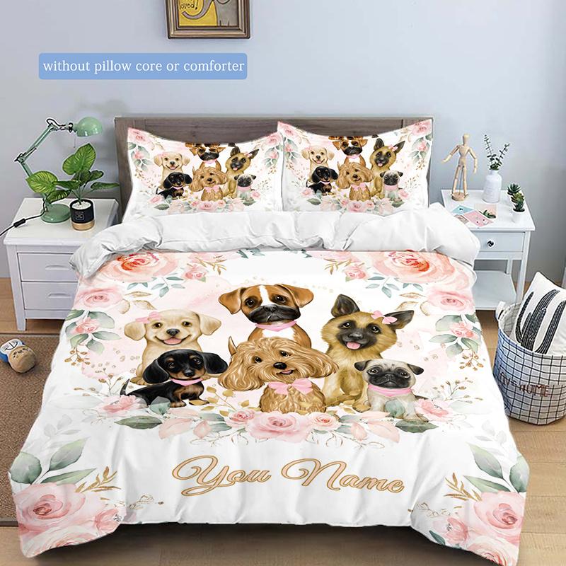 Dog Customize Your Name Duvet Cover Soft Bedding Set For Bedroom Guest Room And Dorm Decoration Threepiece Set Includes 1 Duvet Cover 2 Pillowcases