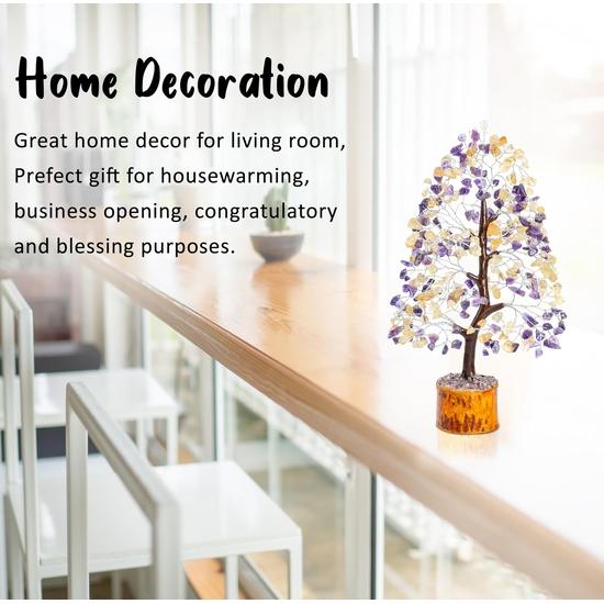 Крокон Аметист и Цитрин Дерево из Драгоценных Камней Фигурка Фэн-Шуй Денежный Бонсай Удача Балансировка Чакр Рейки Исцеление Кристаллы Декорация 10-12