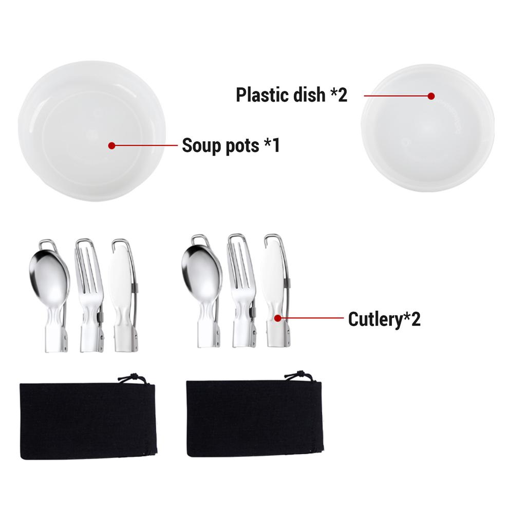 Набор посуды для кемпинга, набор кастрюль и сковородок с антипригарным покрытием и чайником для кемпинга, пеших прогулок, альпинизма