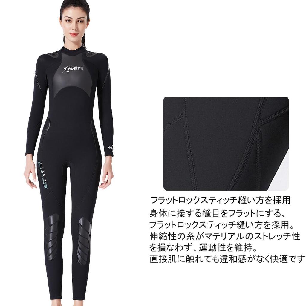 Women's 3mm Neoprene Full-Suit Wetsuit for Diving, Surfing, and Fishing, One-Piece Back Zip, Classic Style, Size XL