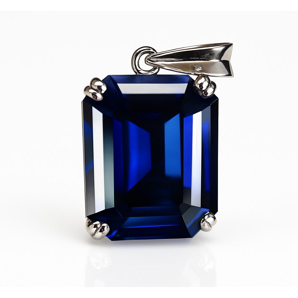 28 Ct Natural Ceylon Blue Sapphire Emerald 925 Sterling Silver Pendant