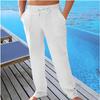 Cross-border Men's Casual Summer Breathable Pants Waist Drawstring Pockets Cotton and Linen Trousers Beach Pants