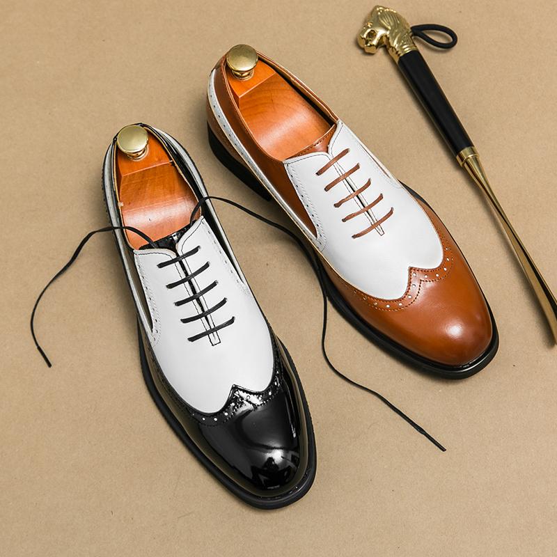 Fashion 2025 Men Brogue Dress Shoes Men Suit Casual Shoes Brown Formal Business Leather Shoes Men Wedding Banquet Shoe Big Size 38-48