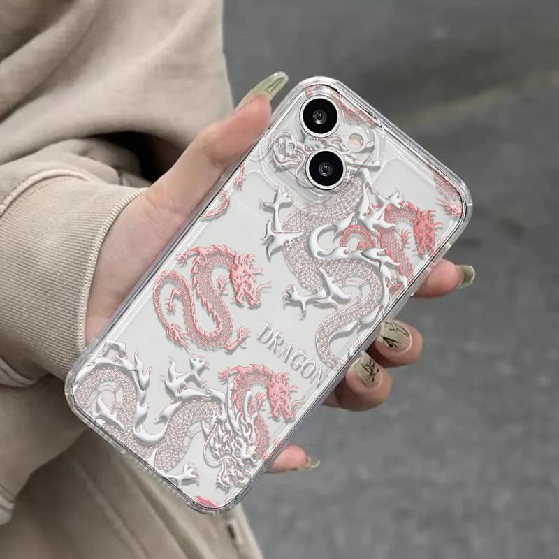 «Прозрачный розовый чехол с изображением тотема дракона для iPhone 11/12/13/14/15 Pro Max и XS/X»