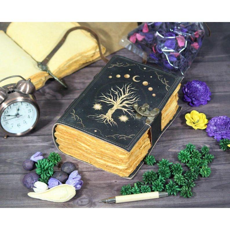 Tree of Life Leather Grimoire Journal: Blank Book of Shadows