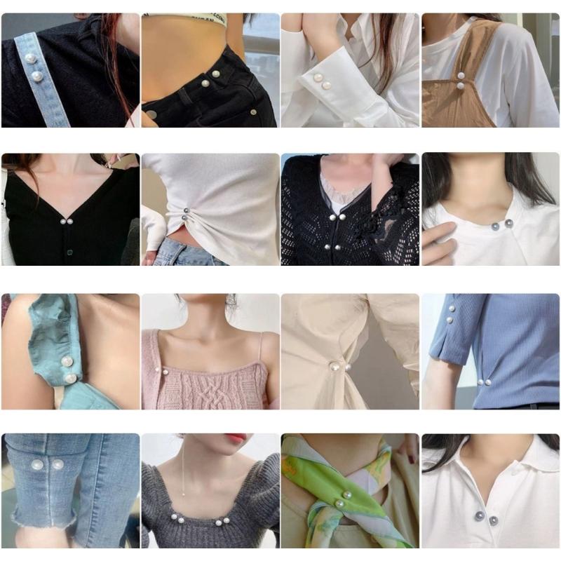 8Pcs Artificial Pearls Waist Button Tighteners Trousers Waistband Adjusters Clip for Dress Cardigan Shawl Safety Pin