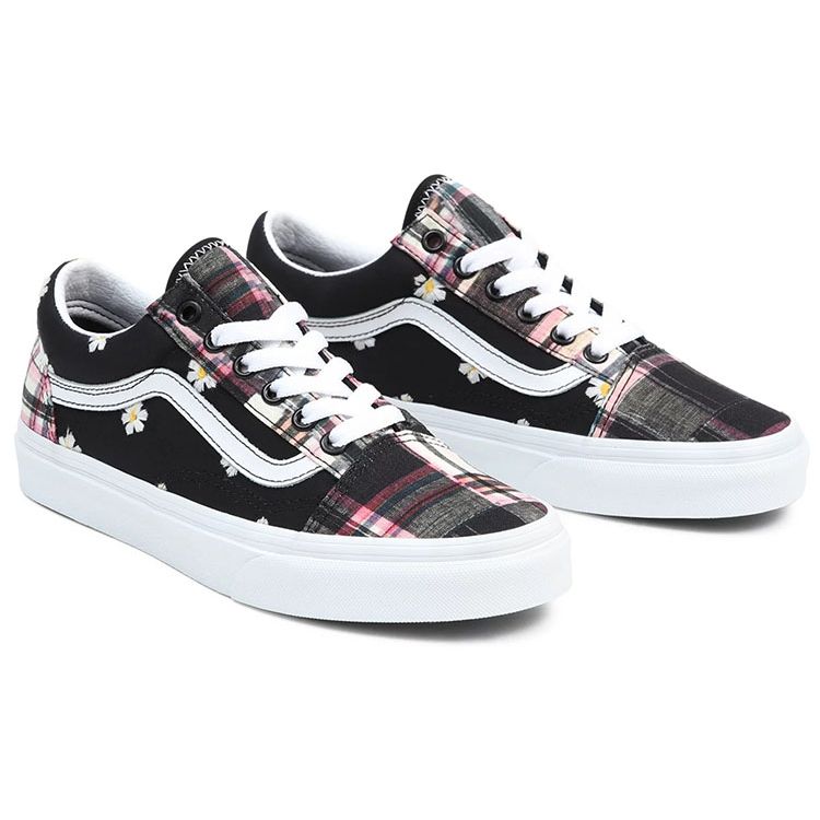 Vans Old Skool Floral Plaid Patchwork Unisex Sneakers Black VN0A5KRSUUW