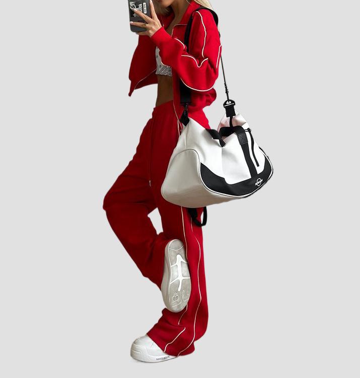 Европейский и американский повседневный кардиган на молнии и спортивные брюки на кулиске женский комплект из двух предметов
