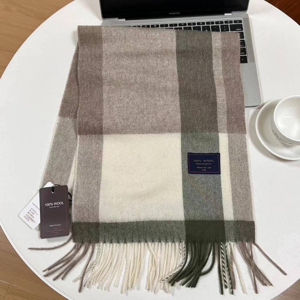 Men Scarf 100% Wool Plaid Warm Soft Muffler Female Winter Autumn Couple Cashmere Windproof Stripe Tassel Shawl Male Thick Scarf