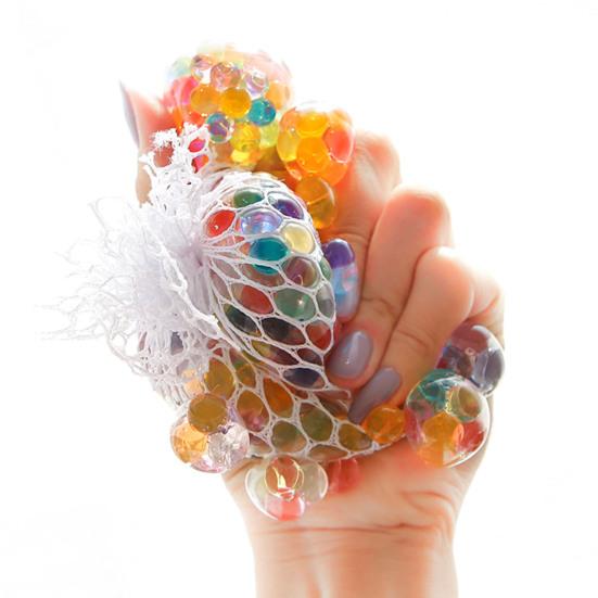 2Pcs Rainbow Stress Ball with Mesh Anxiety Relief TPR Colorful Beads