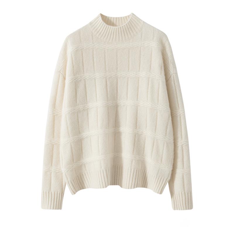 Женский пуловер из 100% кашемира винтажного свободного кроя с полувысоким воротником - толстый, теплый вязаный свитер для осени/зимы.