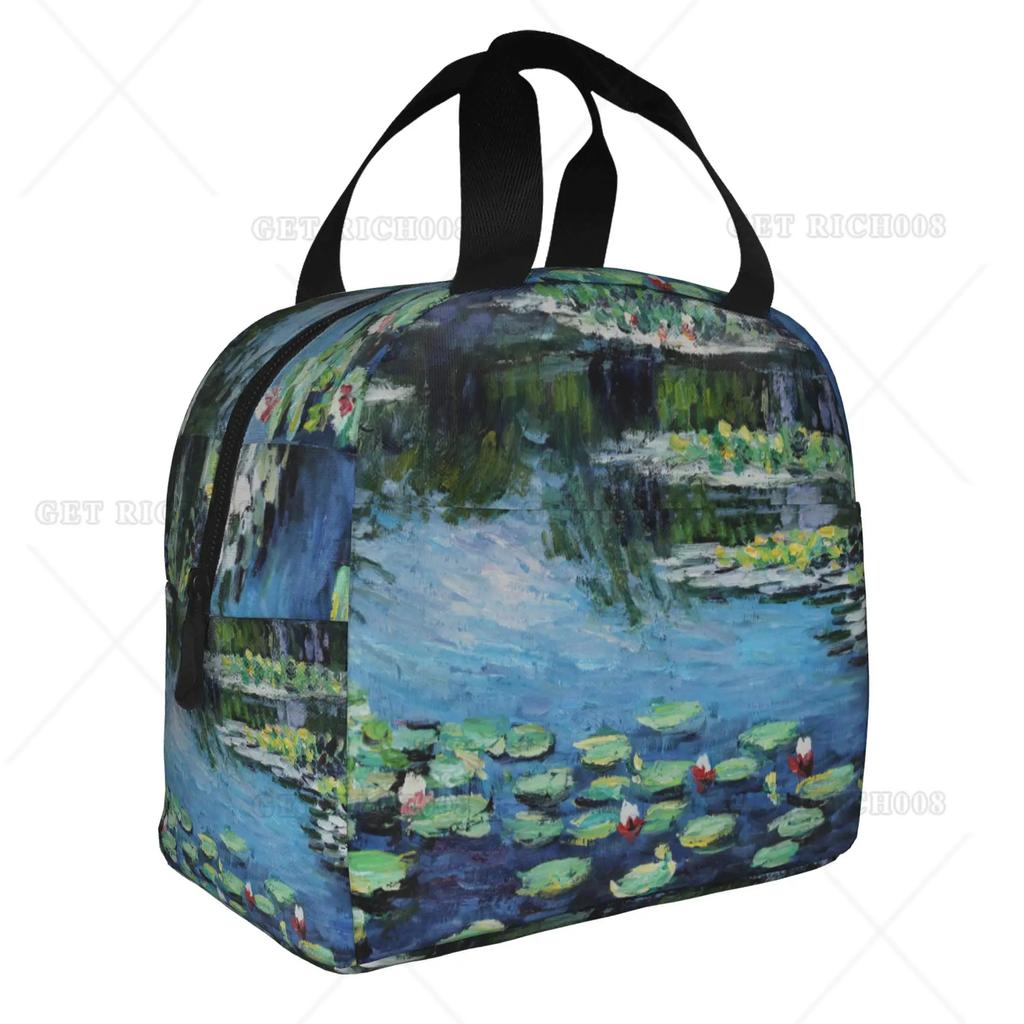 Картина Моне «Цветы лотоса» Сумка для обеда, маленькая, для мужчин, женщин, детей, для пикника на открытом воздухе, для работы, школы, ланч-бокс, сумка, изолированный подарок