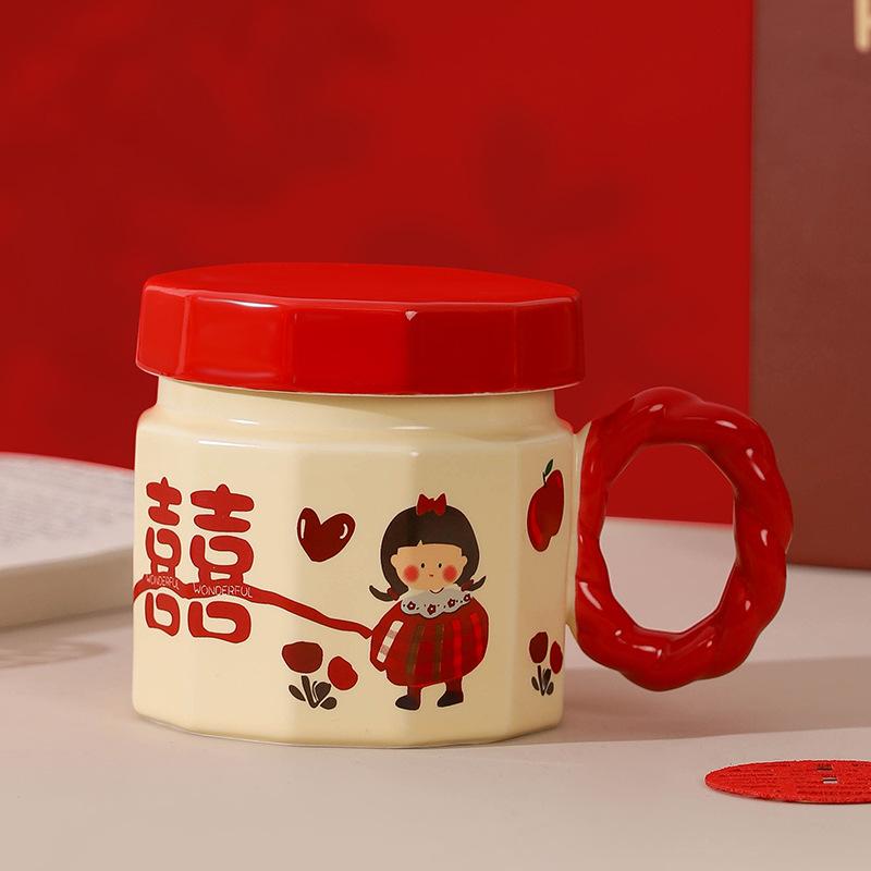 Керамическая кружка-сувенир, женская чашка с крышкой, свадебный подарок для молодоженов, пара праздничных чашек для воды для пар