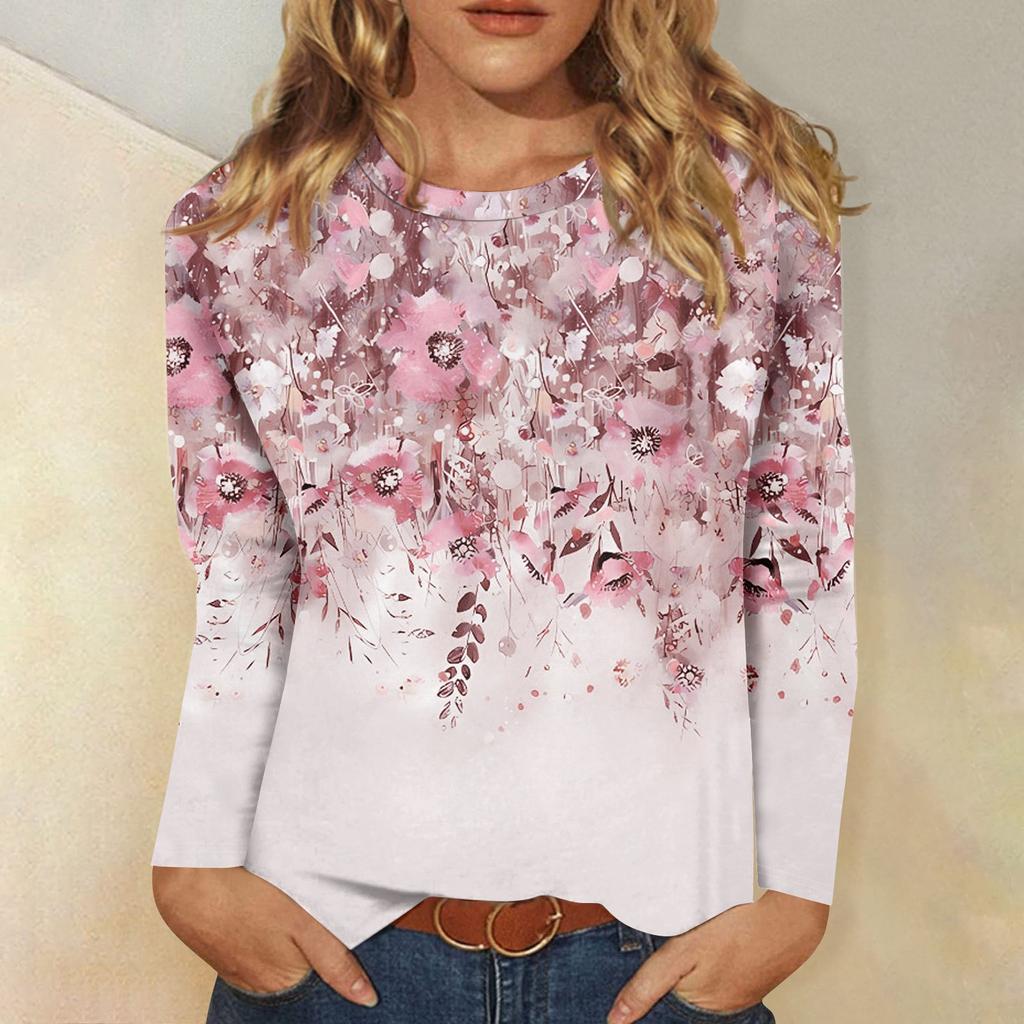 Long Sleeve Shirts For Women Cute Print Graphic Tees Blouses Casual Plus Size Basic Tops Pullover