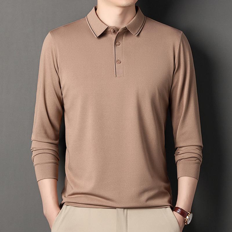 Father's Wear Мужская футболка поло с длинным рукавом средней длины с лацканами