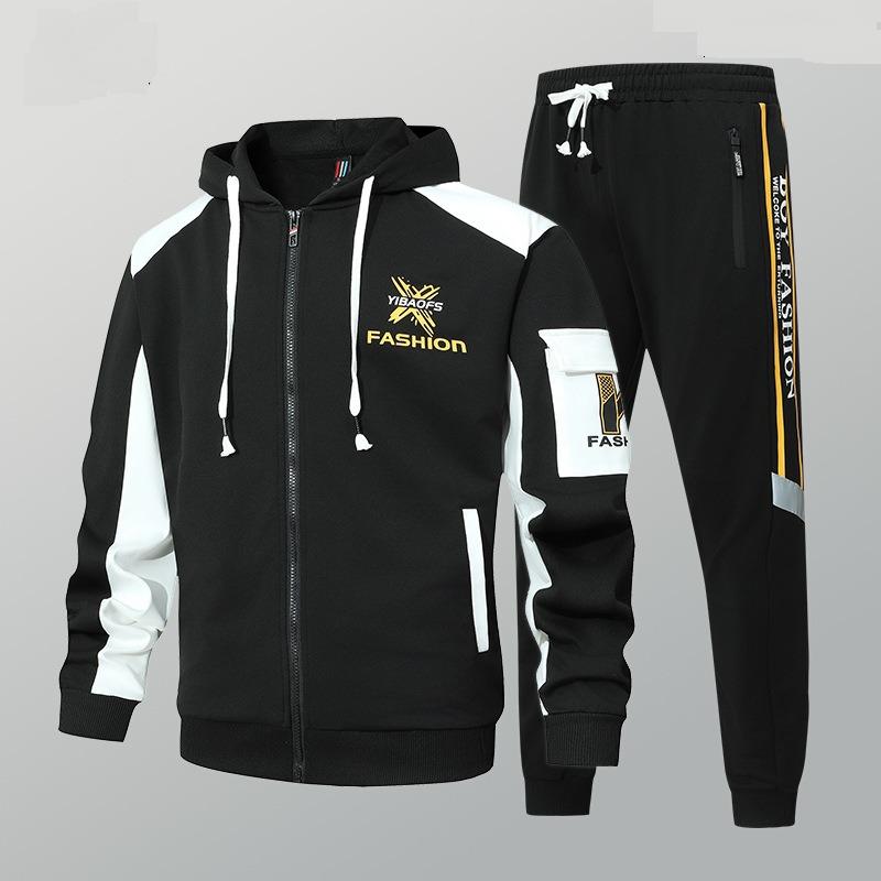 Повседневный спортивный костюм для молодых мужчин Мужской и стильный кардиган и брюки Мода высокой улицы Комплект из двух предметов