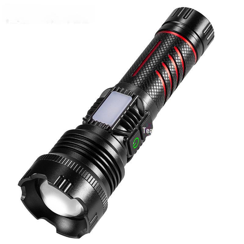 Rechargeable Long-Range LED Flashlight with Side Light and Zoom