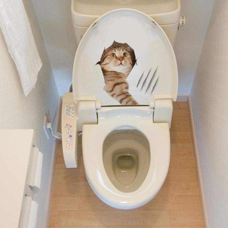Модная 3D наклейка на туалет с котом, милое животное, настенная наклейка, водостойкая, креативная, ПВХ, виниловая, для украшения ванной комнаты, постер