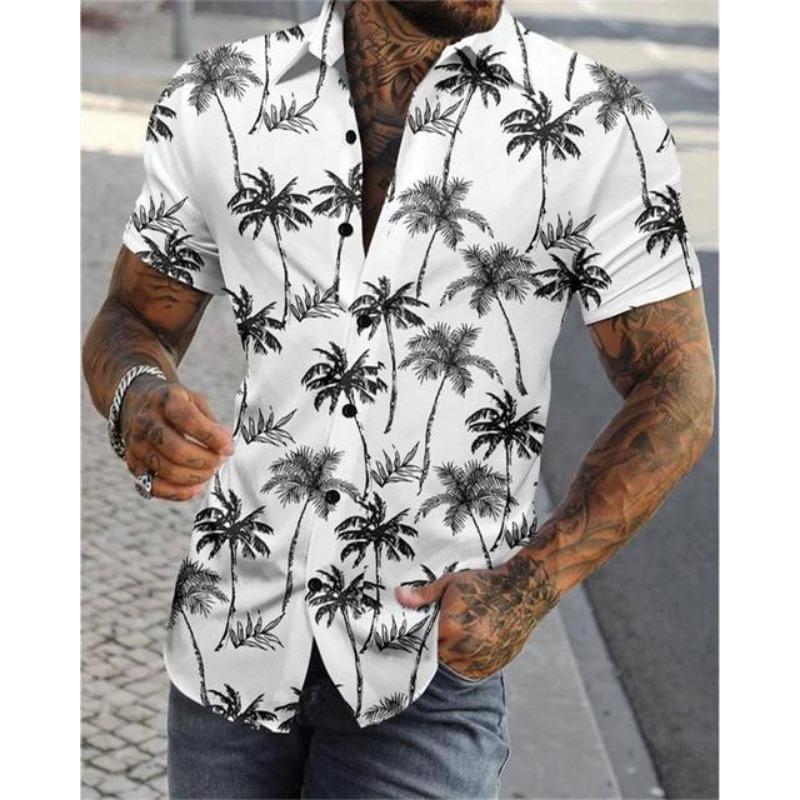 2025 Мужская рубашка с коротким рукавом и лацканами в стиле колор-блок с 3D-принтом, большой размер 5XL, высококачественный гавайский пляжный топ