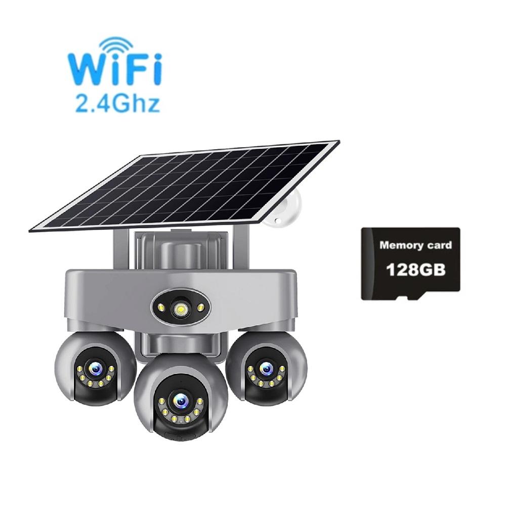 Solar PTZ Camera – 4G/WiFi Outdoor Security with 3-Screen View, Optional LED Light, 2-in-1 Surveillance & Night Lighting
