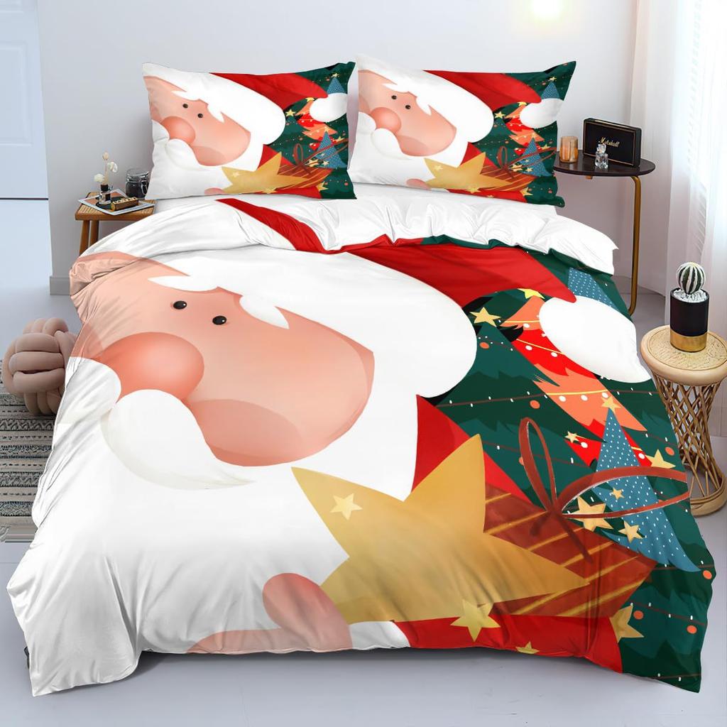 Christmas Element Bow Bell Three-Piece Quilt Cover 3D Digital Printing Bedding Set Bed Cover