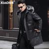 Кожаная куртка мужская кожаная куртка пуховик первый слой телячья кожа меховой воротник капюшон средняя и длинная кожаная куртка мужская кожаная