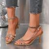 Women Summer Rhinestone Office Lady Transparent Heeled Sandals Elegant Pointed Toe Female Sexy High Heels