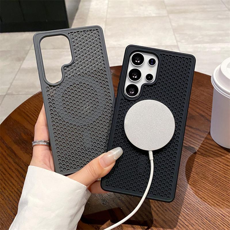 Роскошный дышащий чехол Magsafe для Samsung S25 S24 S23FE S22 Ultra Plus с магнитной беспроводной зарядкой, твердый чехол
