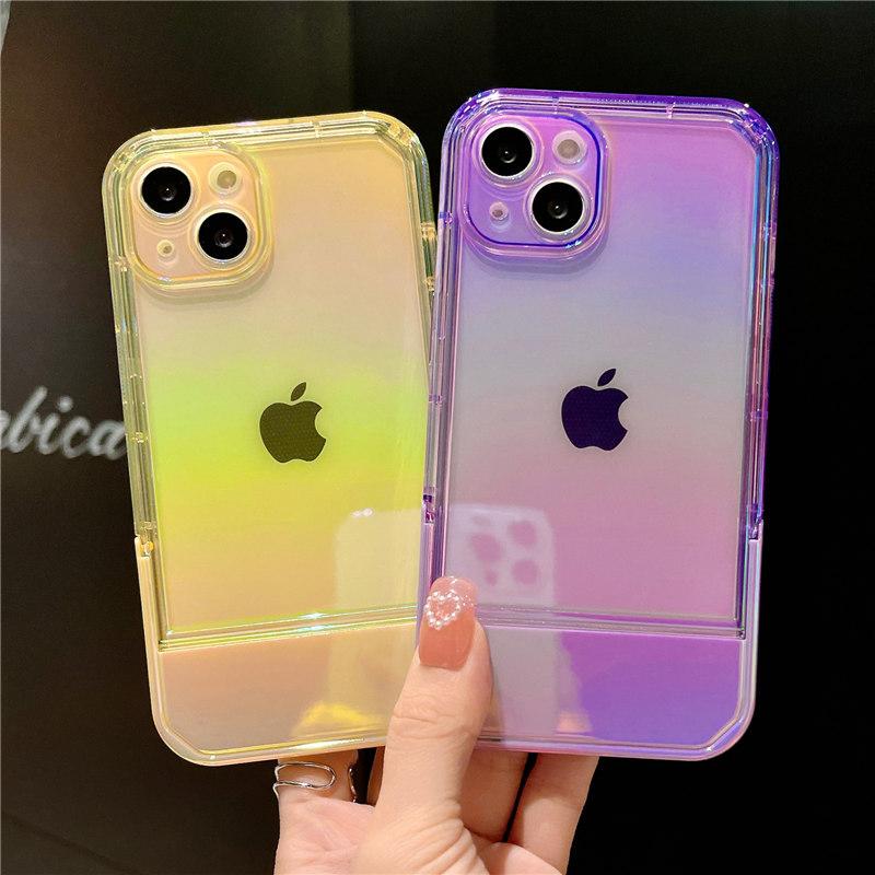Чехол-держатель с радужной лазерной подставкой для Iphone 13 12 11 Pro Max Xs Max Xr X 13pro 11, прозрачный противоударный бампер, задняя крышка Aurora
